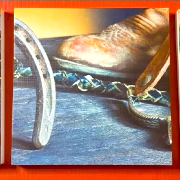 Triptych (3) Piece Canvas Art Mac & Jac  Gift of Art Cowboy Horseshoes Pre-Owned - Picture 4 of 10